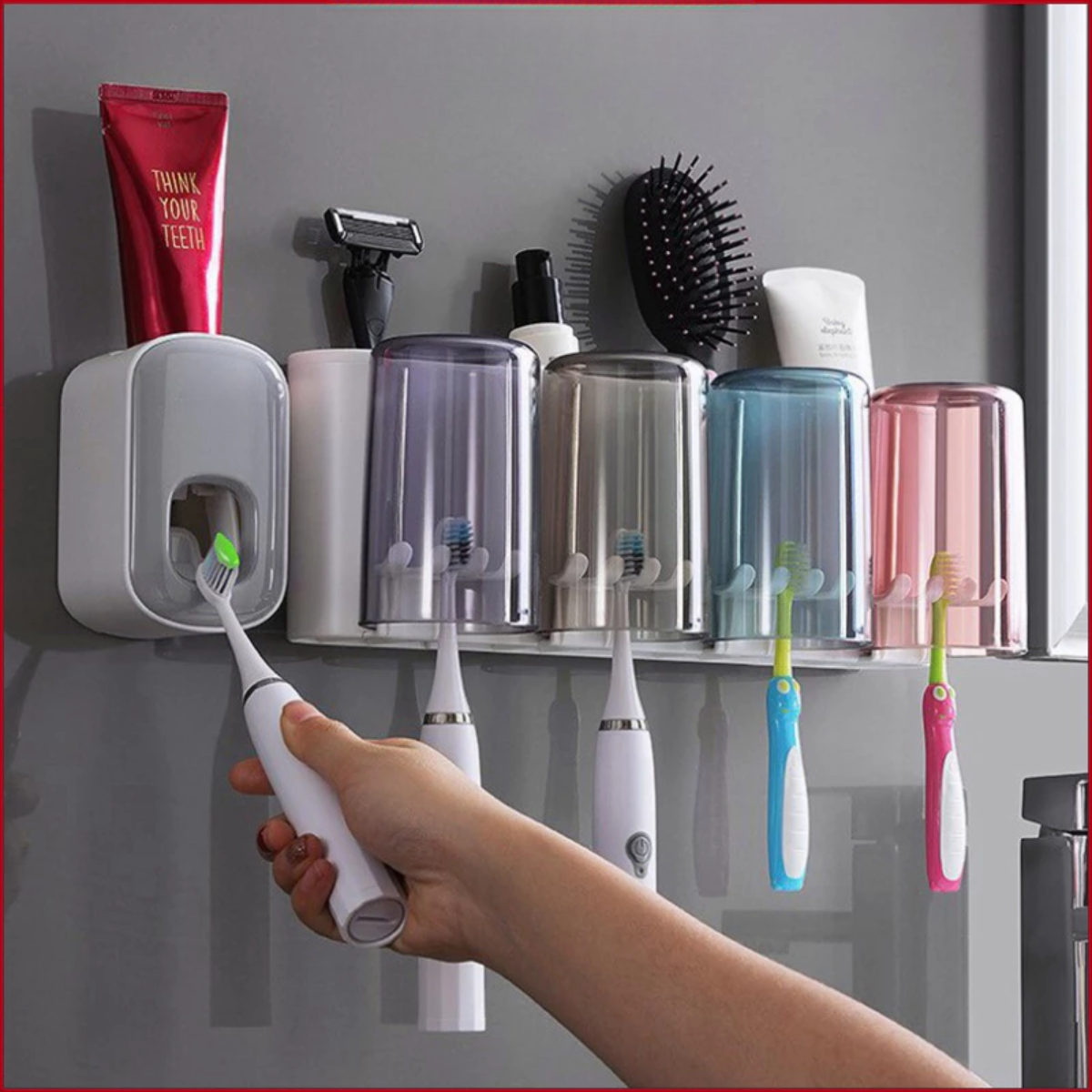 Hygienix™ Wall-Mounted Toothbrush Holder and Toothpaste Dispenser